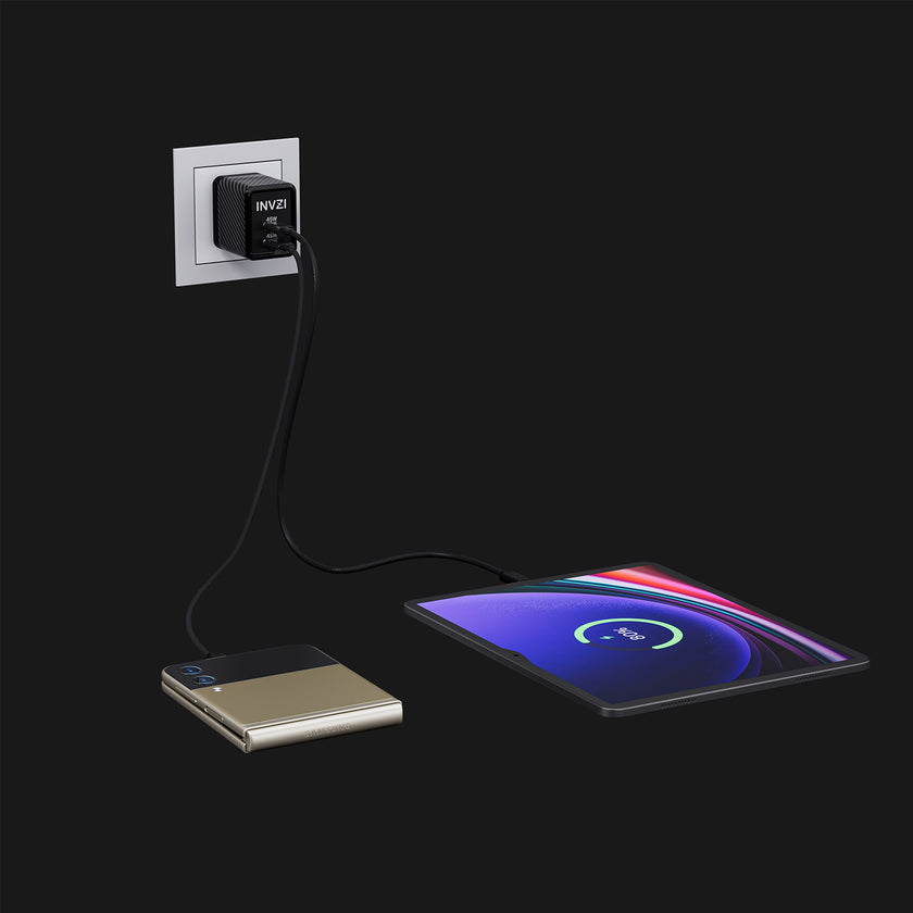 INVZI GaNHub 45W USB-C GaN Charger Dual USB-C Ports for Samsung S24 and iPhone 15 Pro