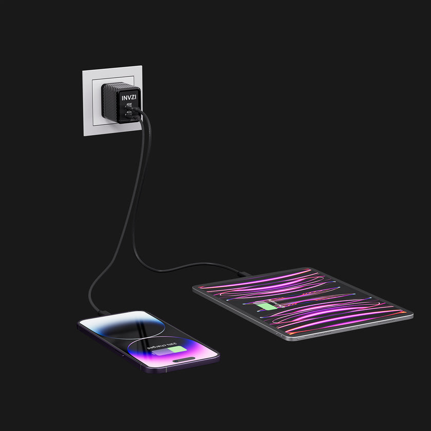 INVZI GaNHub 45W USB-C GaN Charger Dual USB-C Ports for Samsung S24 and iPhone 15 Pro