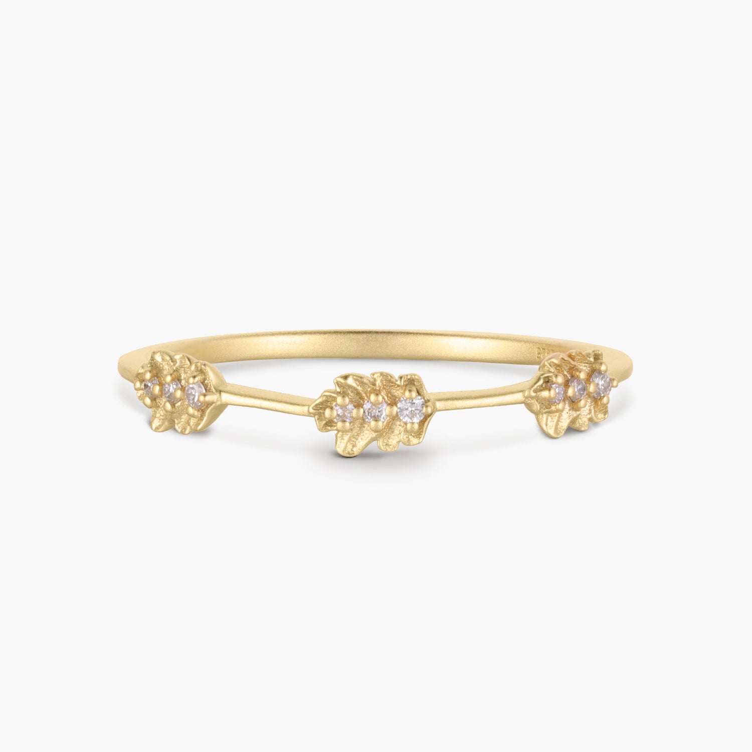 Oak Leaf 18K Gold Stackable Diamond Ring