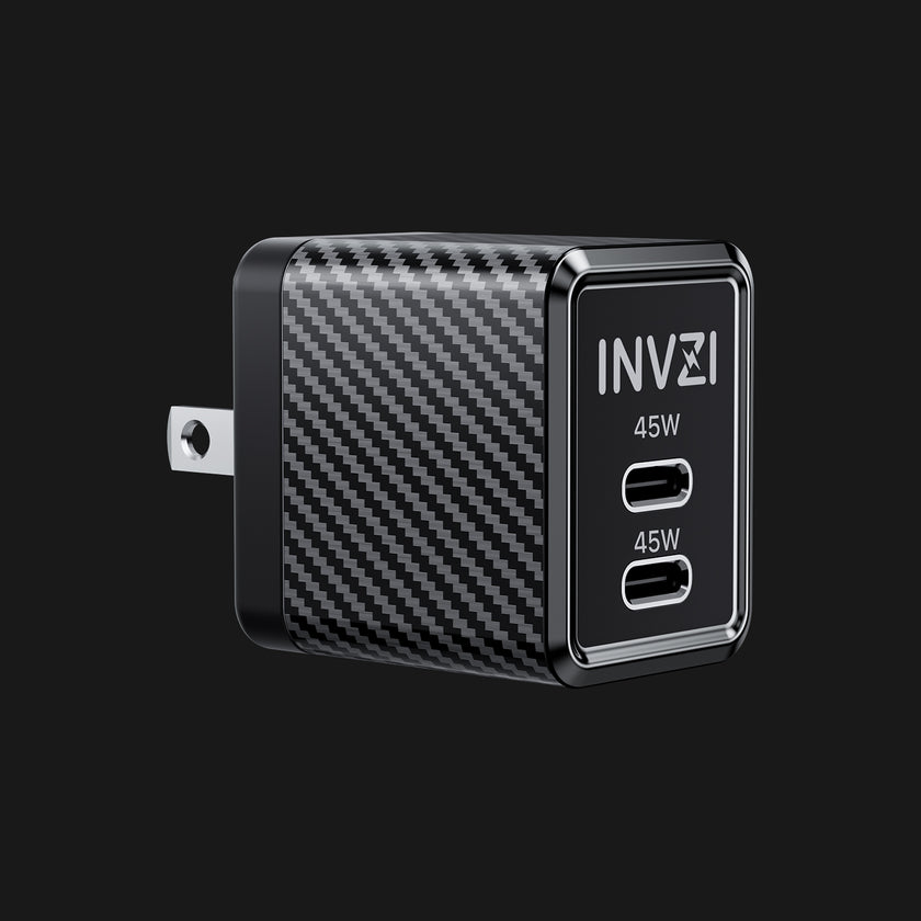 INVZI GaNHub 45W USB-C GaN Charger Dual USB-C Ports for Samsung S24 and iPhone 15 Pro