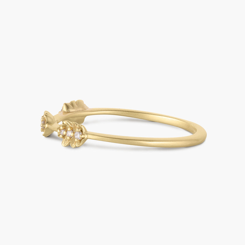 Oak Leaf 18K Gold Stackable Diamond Ring