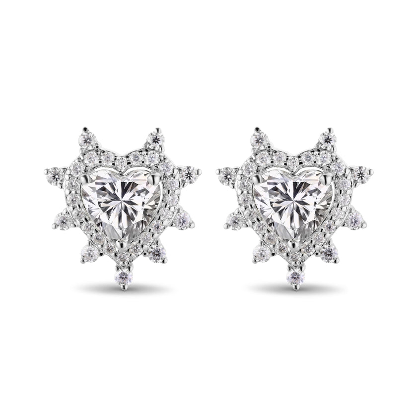 Amore Rose Thorn Heart Stud 18K Gold Diamond Earrings