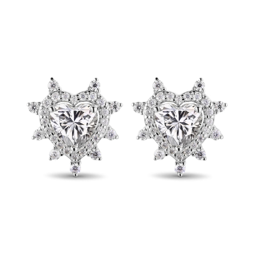 Amore Rose Thorn Heart Stud 18K Gold Moissanite Earrings