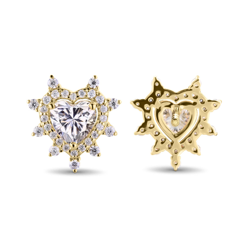 Amore Rose Thorn Heart Stud 18K Gold Moissanite Earrings