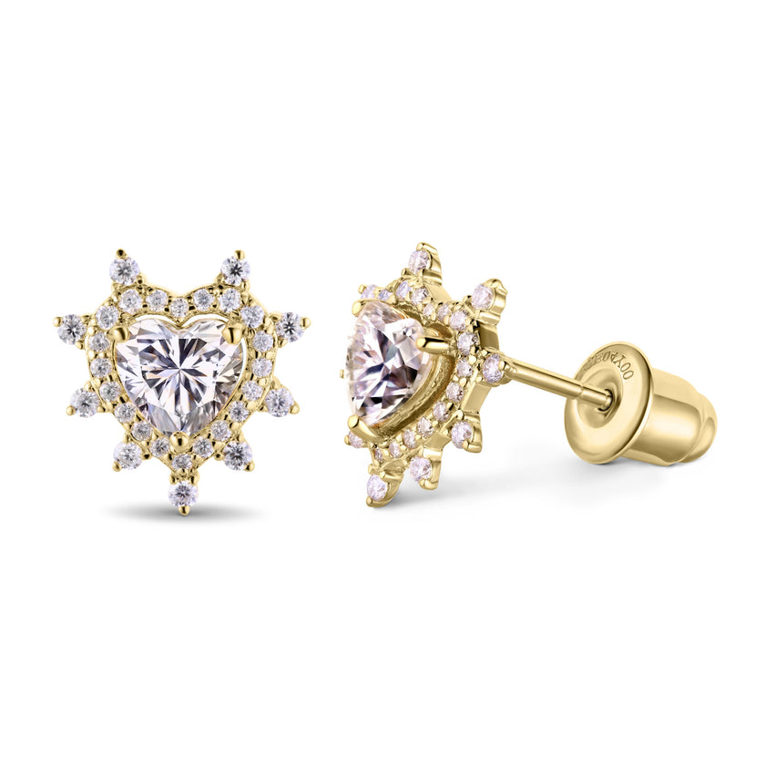 Amore Rose Thorn Heart Stud 18K Gold Moissanite Earrings