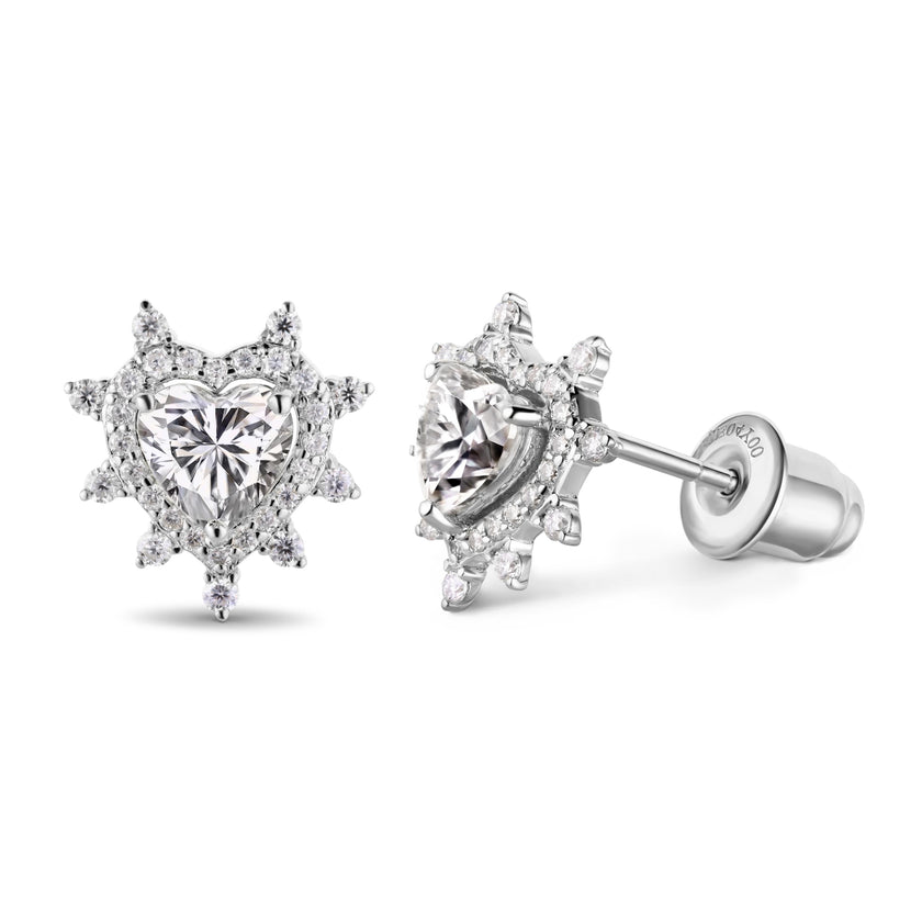 Amore Rose Thorn Heart Stud 18K Gold Diamond Earrings
