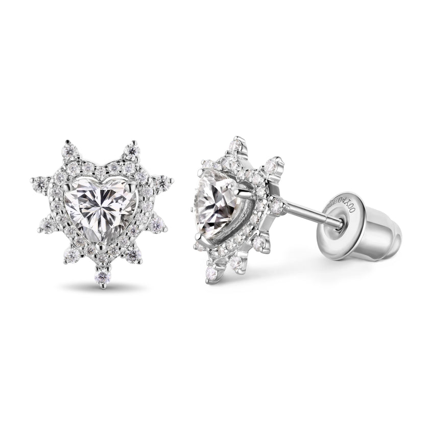 Amore Rose Thorn Heart Stud 18K Gold Moissanite Earrings