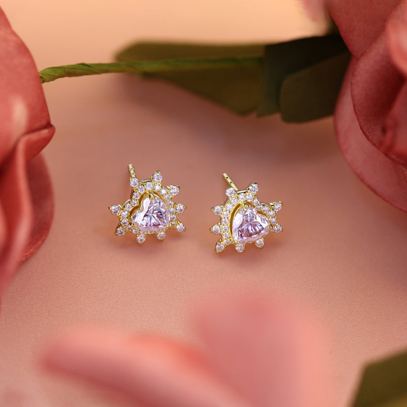 Amore Rose Thorn Heart Stud 18K Gold Diamond Earrings