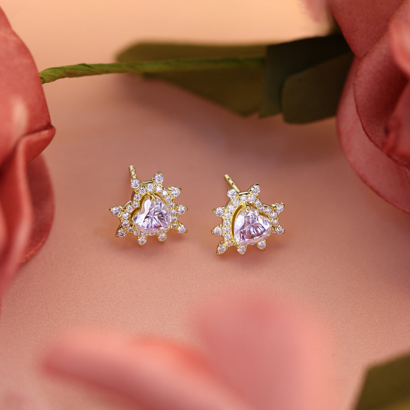 Amore Rose Thorn Heart Stud 18K Gold Moissanite Earrings