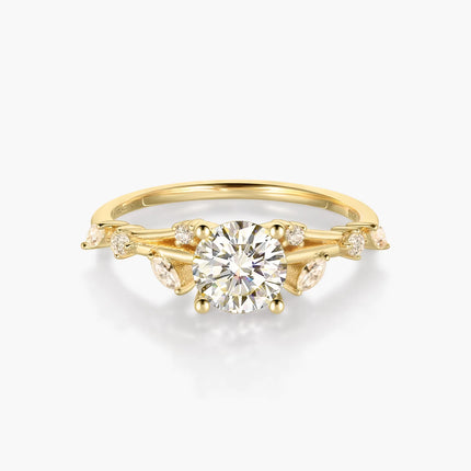 Quince Branch Elegance in Bloom 18K Gold Moissanite Ring 3EX Cut D/E/F Color
