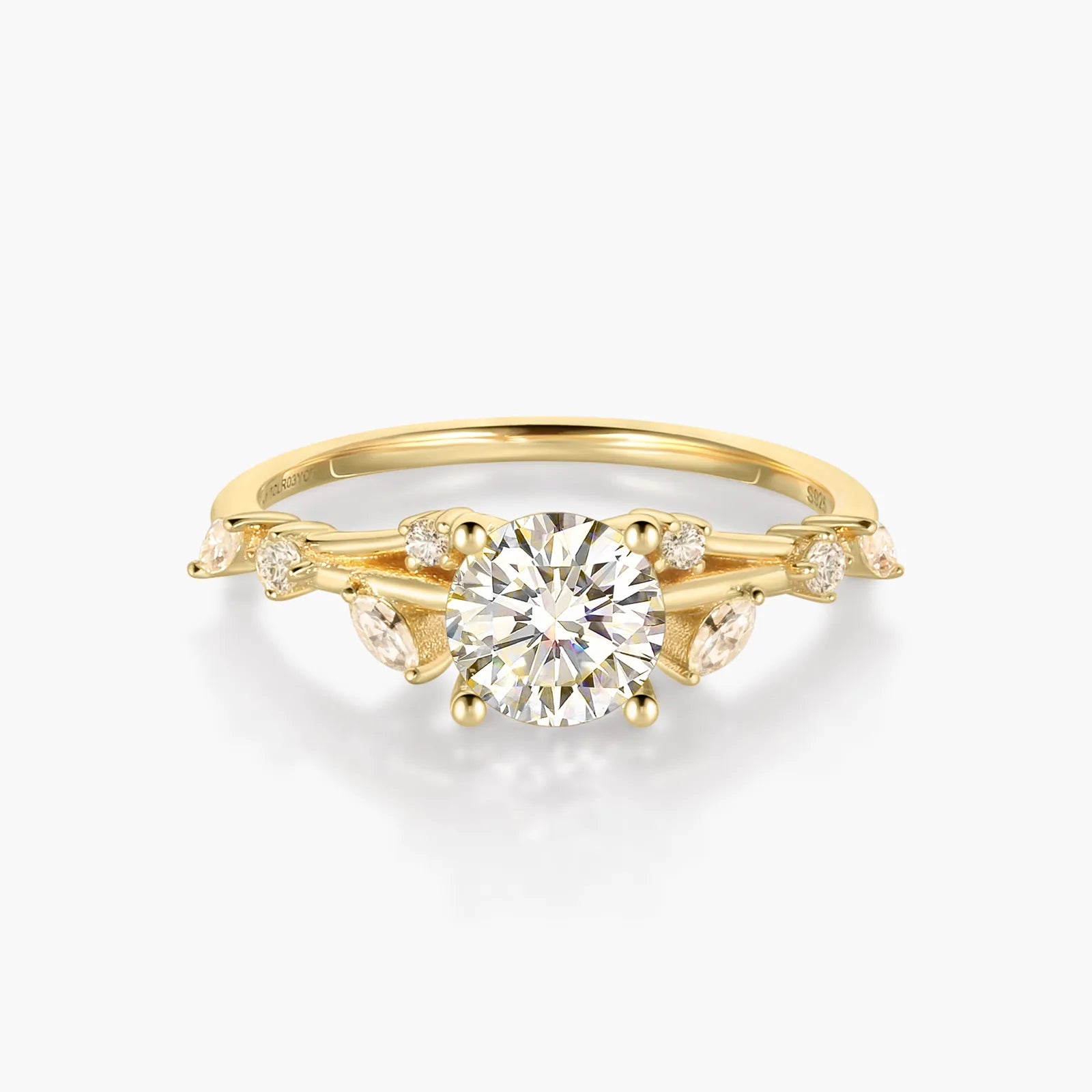 Quince Branch Elegance in Bloom 18K Gold Diamond Ring 3EX Cut D/E/F Color