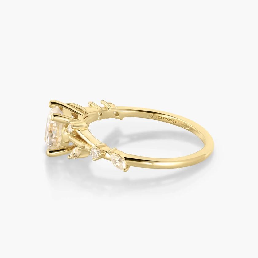 Quince Branch Elegance in Bloom 18K Gold Moissanite Ring 3EX Cut D/E/F Color