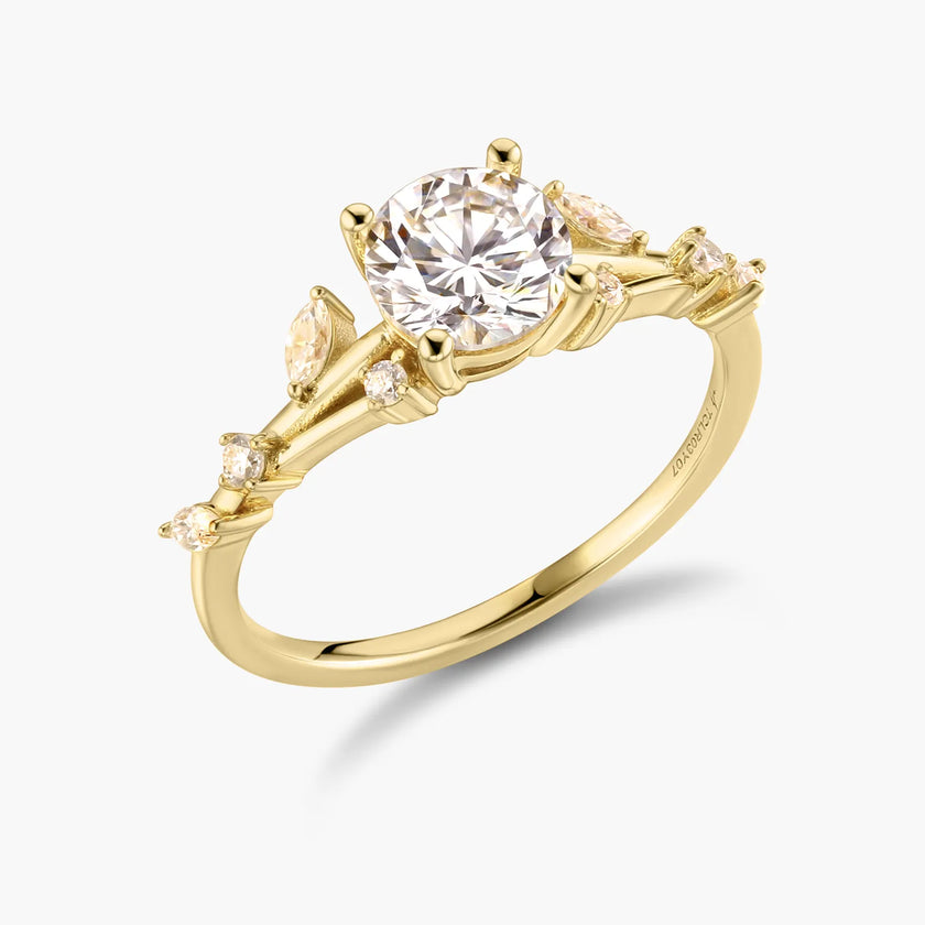 Quince Branch Elegance in Bloom 18K Gold Diamond Ring 3EX Cut D/E/F Color