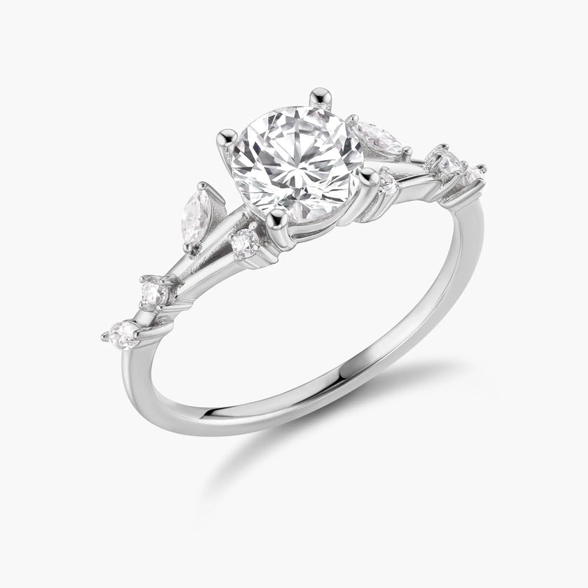 Quince Branch Elegance in Bloom 18K Gold Diamond Ring 3EX Cut D/E/F Color