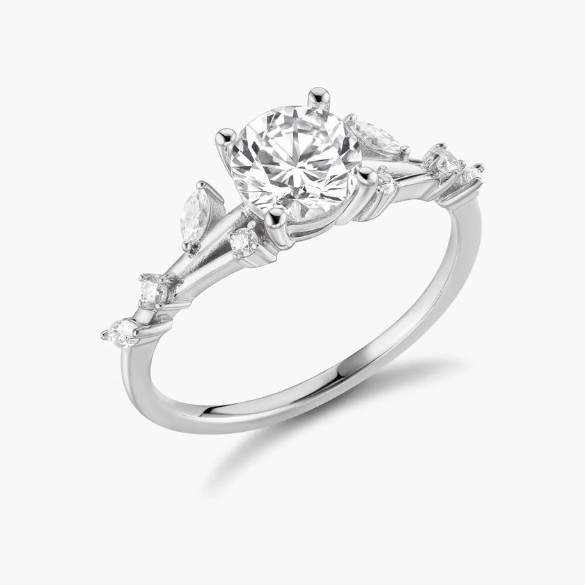 Quince Branch Elegance in Bloom 18K Gold Moissanite Ring 3EX Cut D/E/F Color