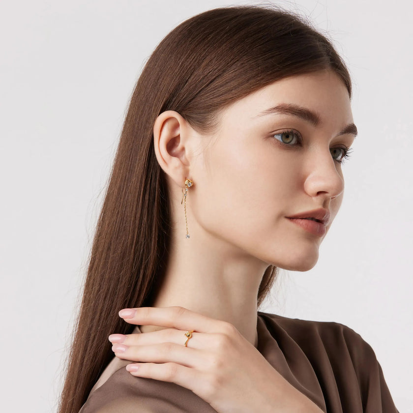 Bell Orchid 18K Gold Diamond Earrings