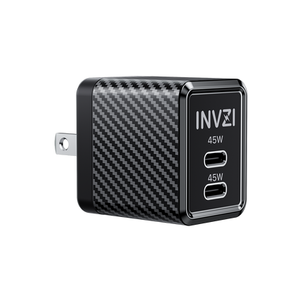 INVZI GaNHub 45W USB-C GaN Charger Dual USB-C Ports for Samsung S24 and iPhone 15 Pro