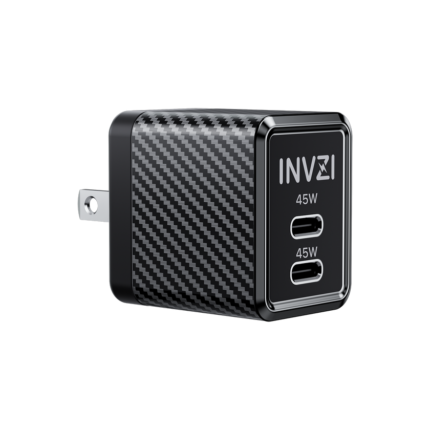 INVZI GaNHub 45W USB-C GaN Charger Dual USB-C Ports for Samsung S24 and iPhone 15 Pro